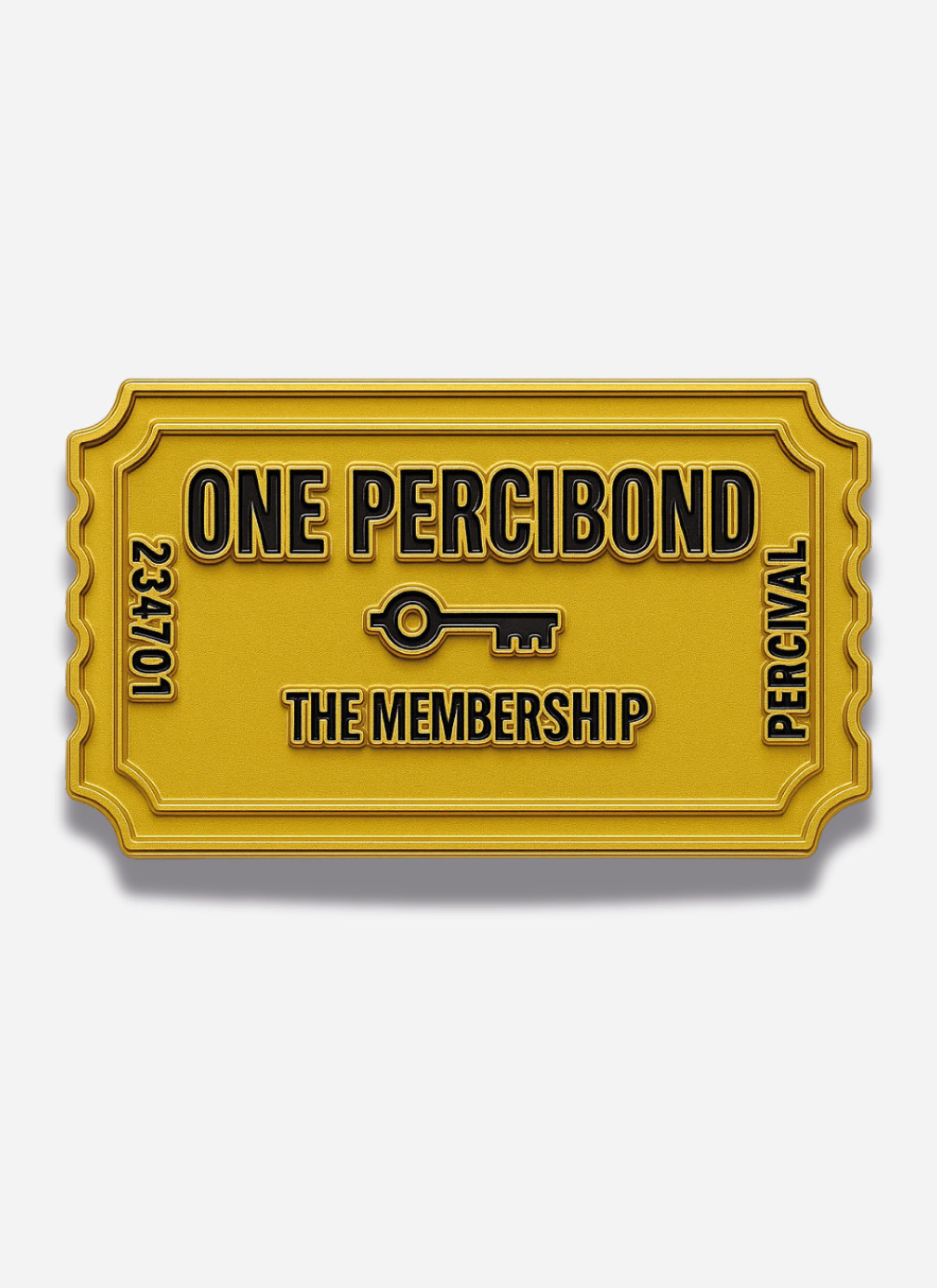 A golden ticket graphic for the One PerciBond, the exclusive raffle token for The Membership by Percival.