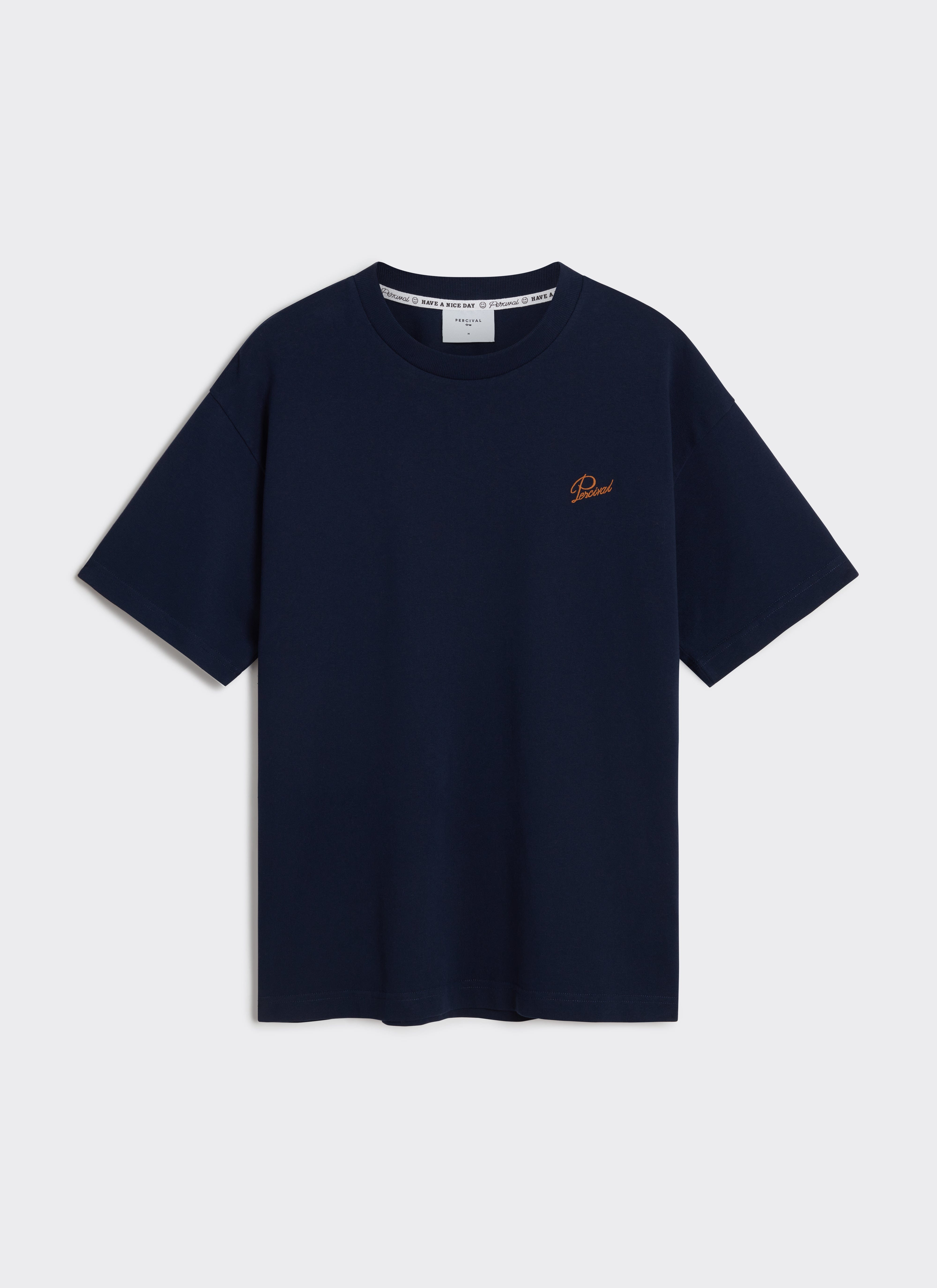 Men's T Shirt | Perci Script | Embroidered Organic Cotton | Navy