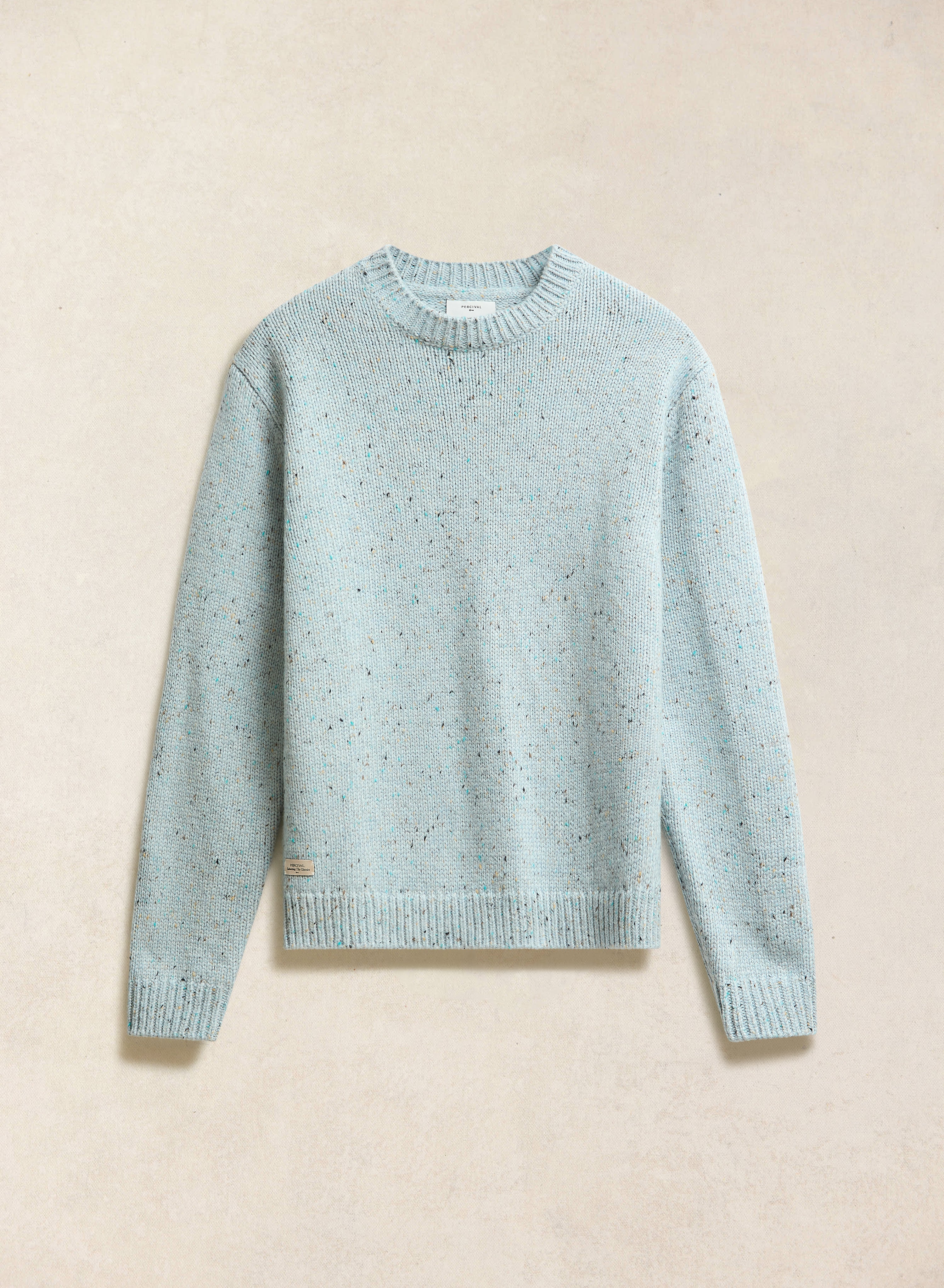The blue Percival Rhodes flecked cotton-nylon crew neck jumper, featuring a boxy fit and ribbed trims.