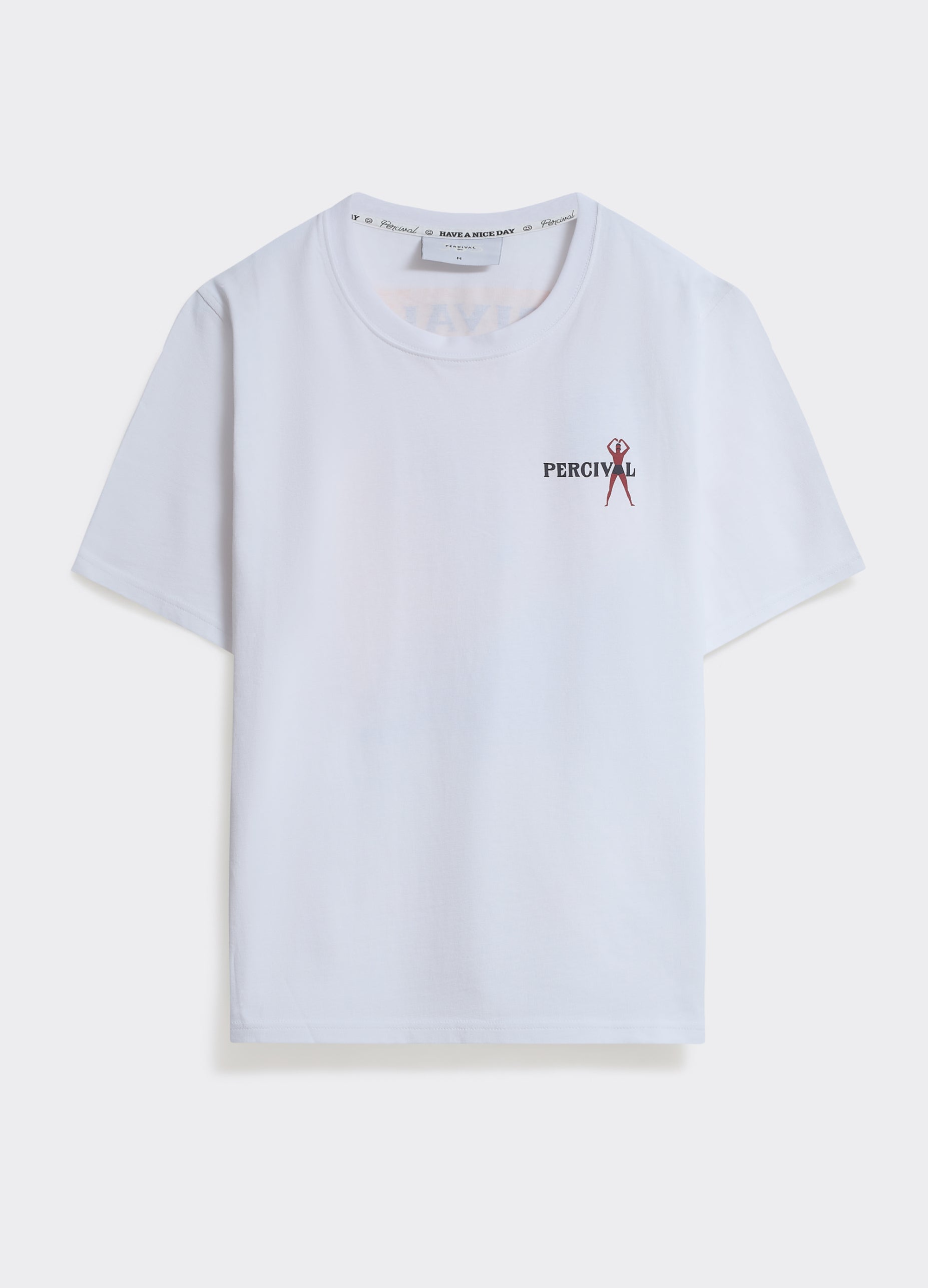 The optic white Percival Surf T-Shirt, a soft jersey crew neck with a small chest graphic, shown in a flat lay.
