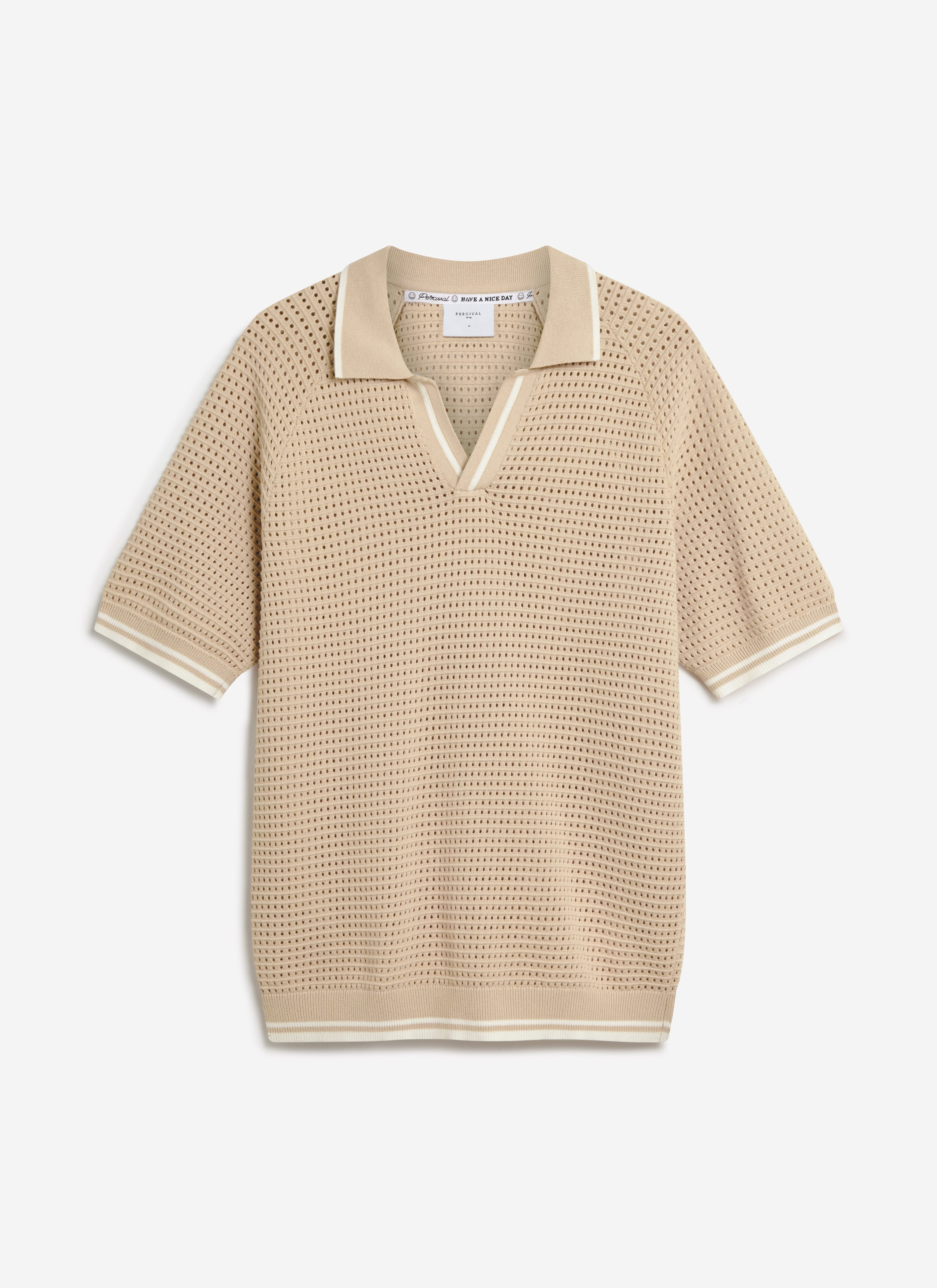Men's Tennis Knit Polo Shirt | Cotton | Ecru Cream | Percival Menswear