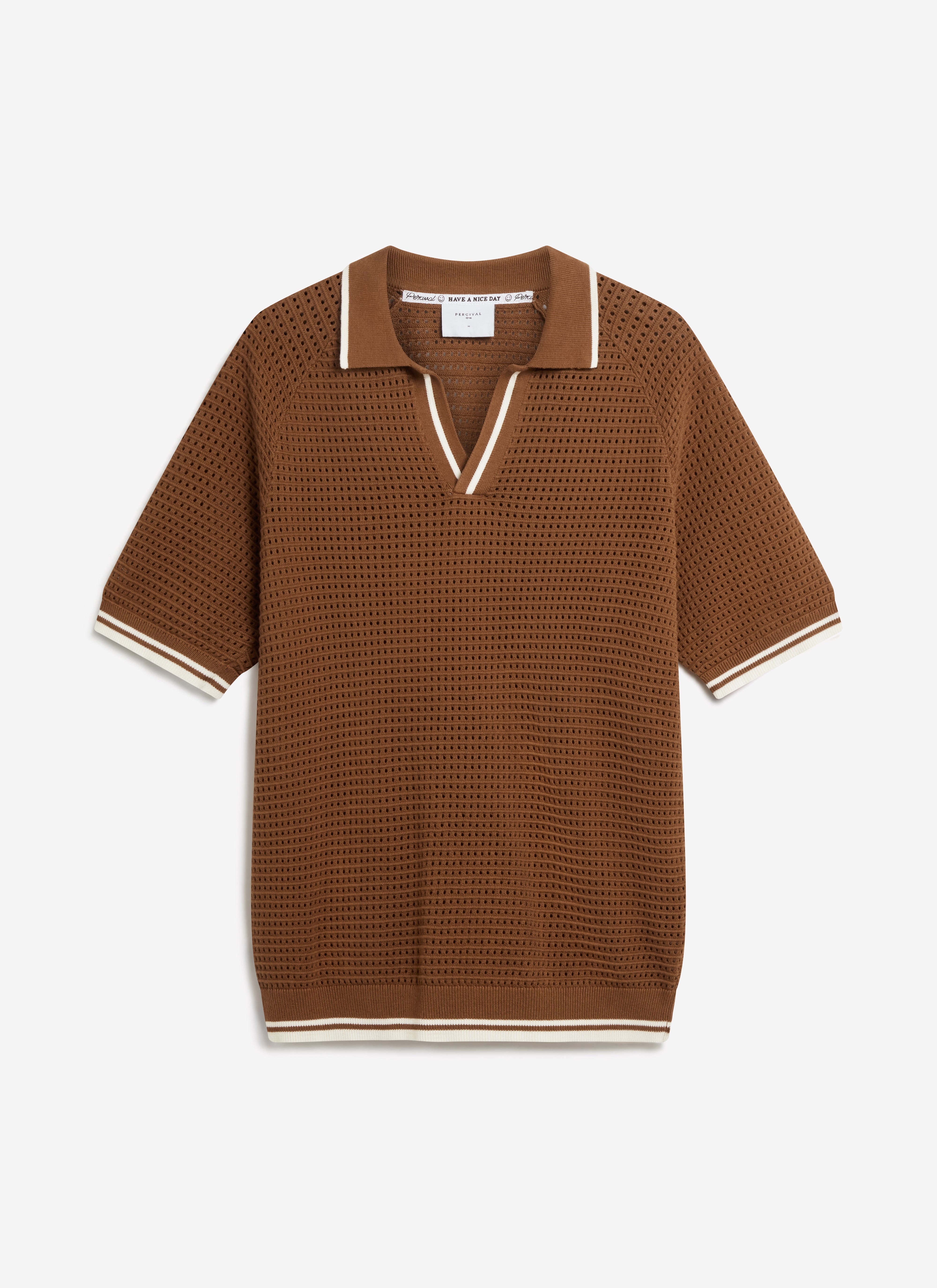 Men's Tennis Knit Polo Shirt | Cotton | Brown | Percival Menswear