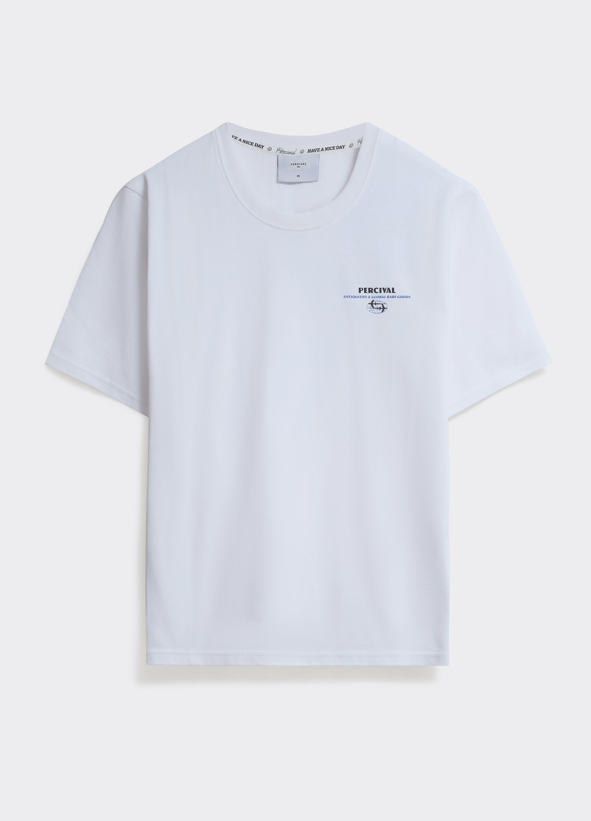 White Percival Tiles T-shirt made from cotton jersey with a small chest print, shown flat on a light background.