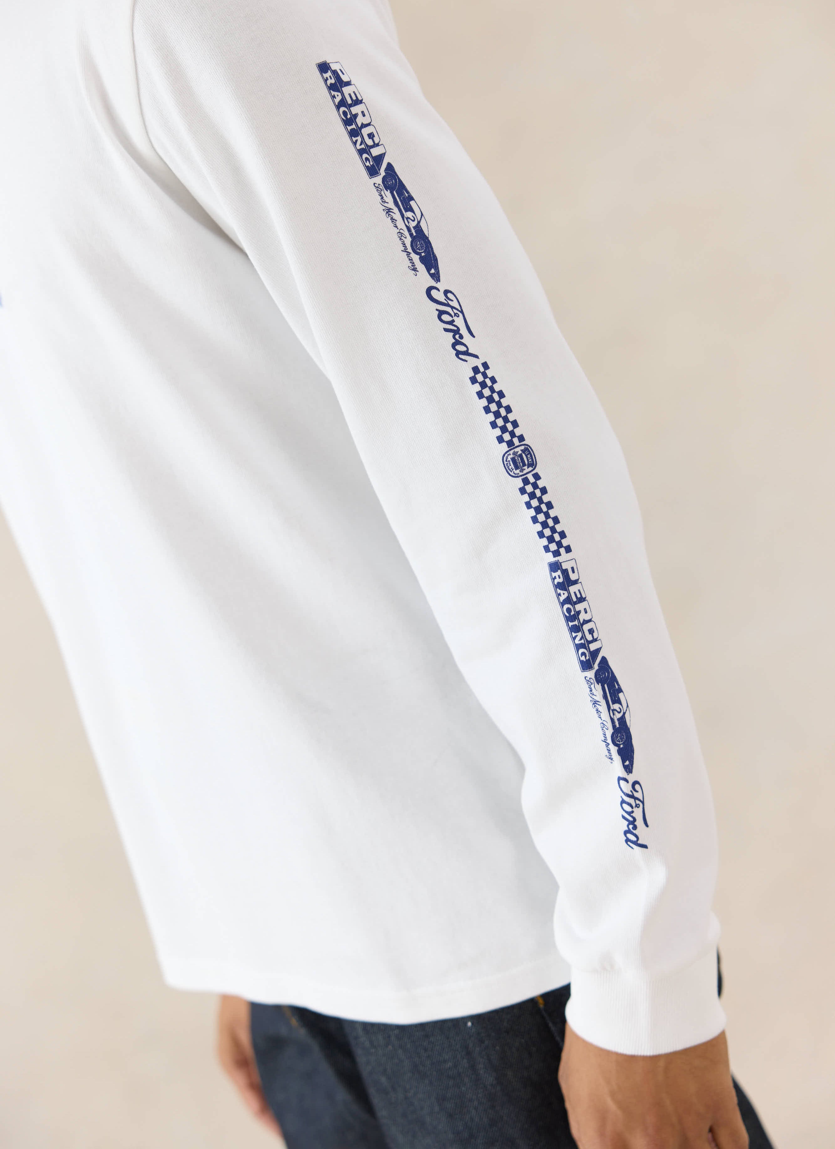 Men's Long Sleeve T Shirt | Organic Cotton | White | Ford x