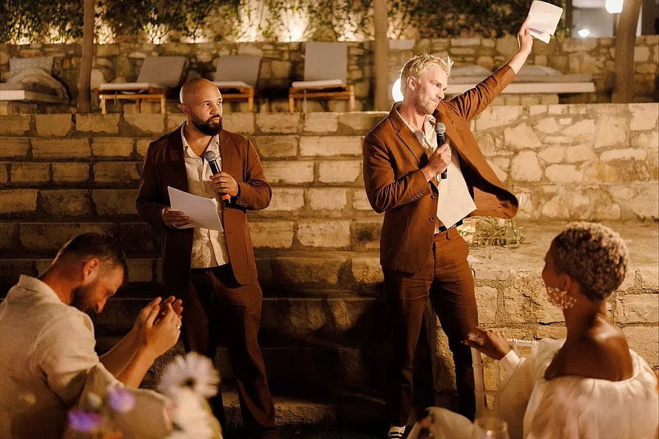 Nicholas Hoult wearing Percival Brown Linen Suit