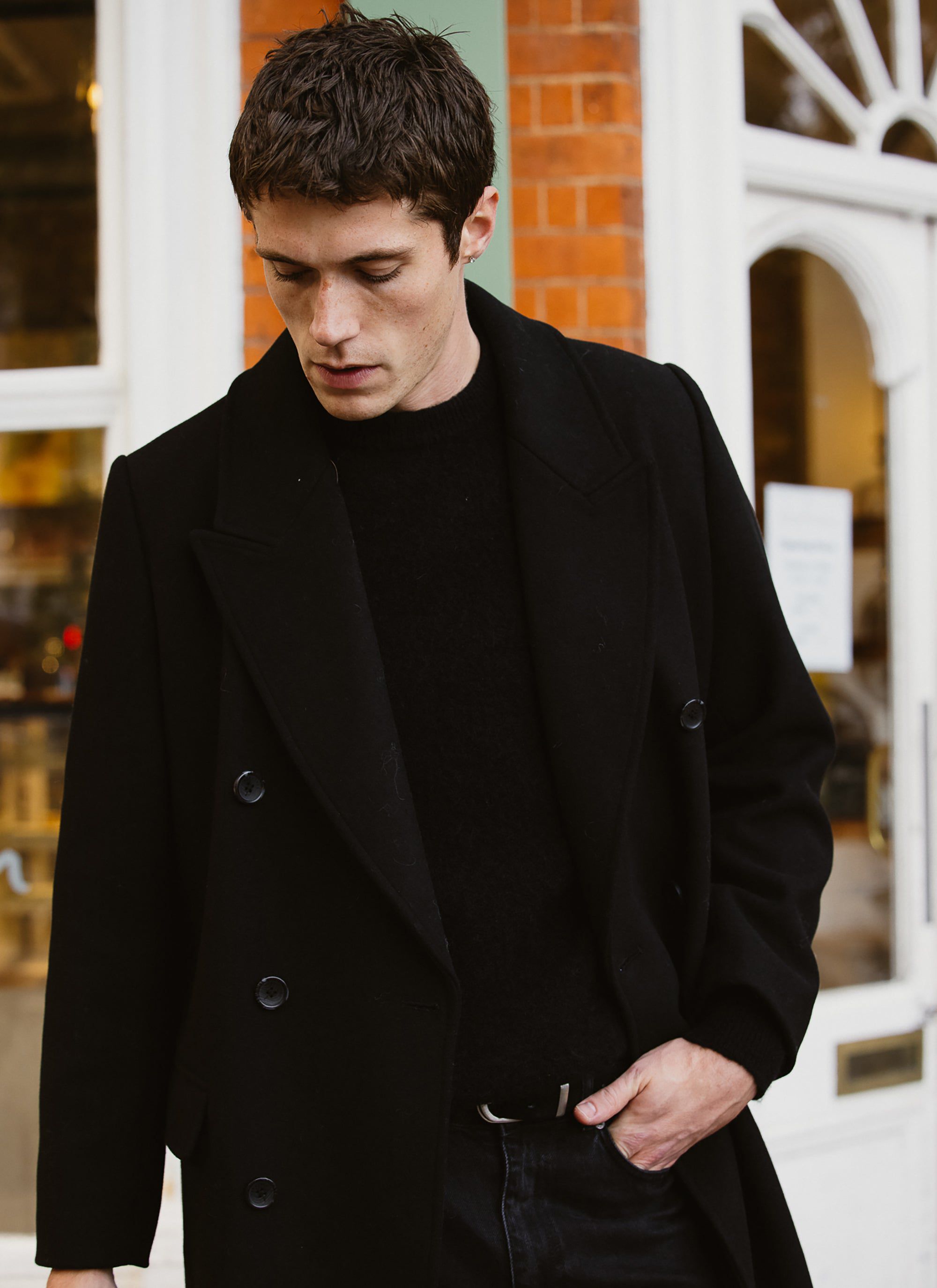 Double Breasted Overcoat | Wool | Black | Percival Menswear