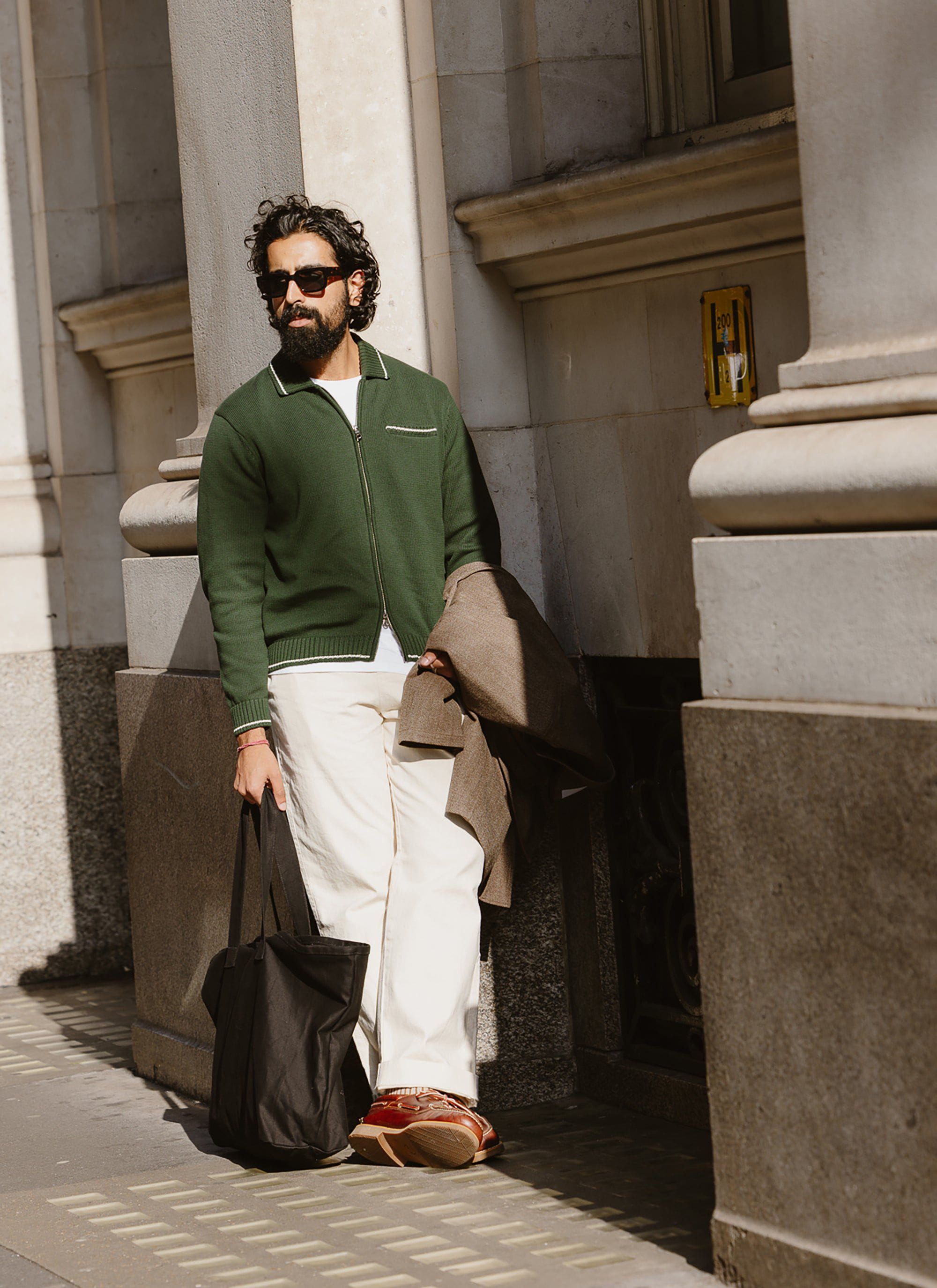 Men's Knitted Zip Up Cardigan | Cotton | Forest Green | Percival