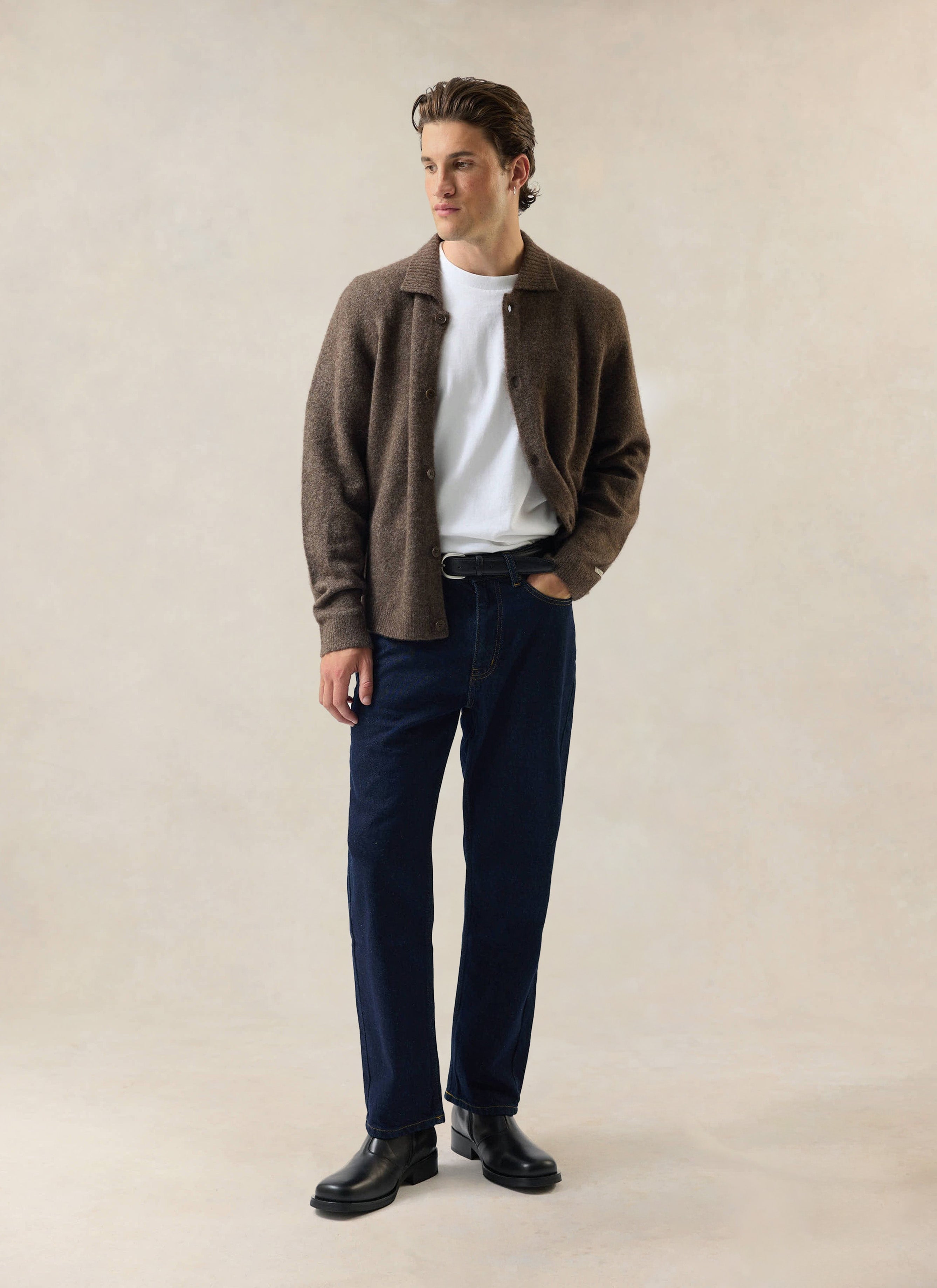Neil Barrett cardigan アーカイブ archive Men's Collared Knit Cardigan | Yak Wool Blend | Brown | Percival
