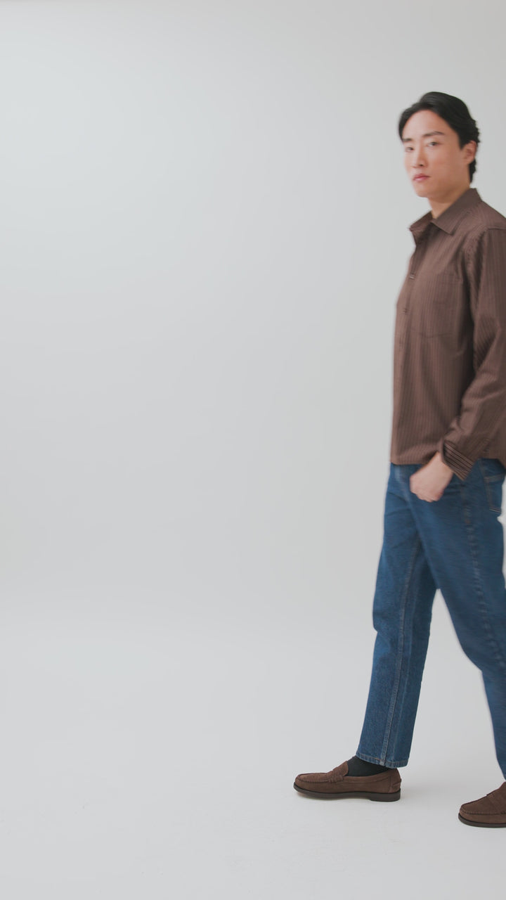 Clancy Striped Long Sleeve Shirt | Cotton | Brown