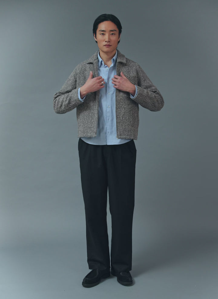 Herringbone Zip Jacket | Wool | Cream