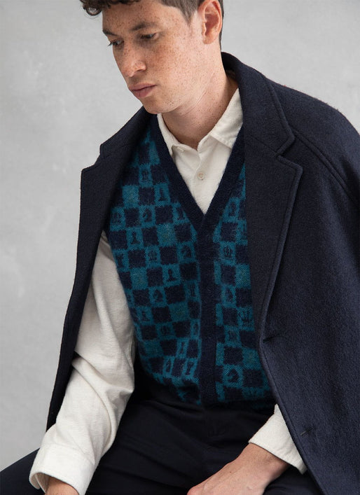 Men's Gambit Mohair Cardigan, Navy Wool Knit