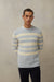 Weave Stripe Crew Neck | Heather Blue