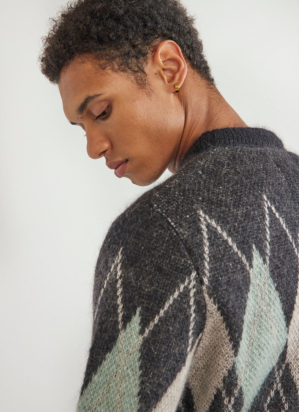 Mohair Cardigan | Percival x Harry Lambert | Argyle | Black