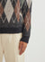 grey mohair crew neck with argyle print in blue, brown, white and beige