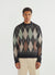 grey mohair crew neck with argyle print in blue, brown, white and beige
