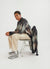 grey mohair crew neck with argyle print in blue, brown, white and beige