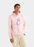 pink hoodie with purple print of an aubergine with smiling face