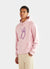 pink hoodie with purple print of an aubergine with smiling face