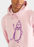 pink hoodie with purple print of an aubergine with smiling face