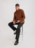 brown casentino overshirt styled with black trousers