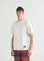 white t shirt with percival x carefree logo on left hip