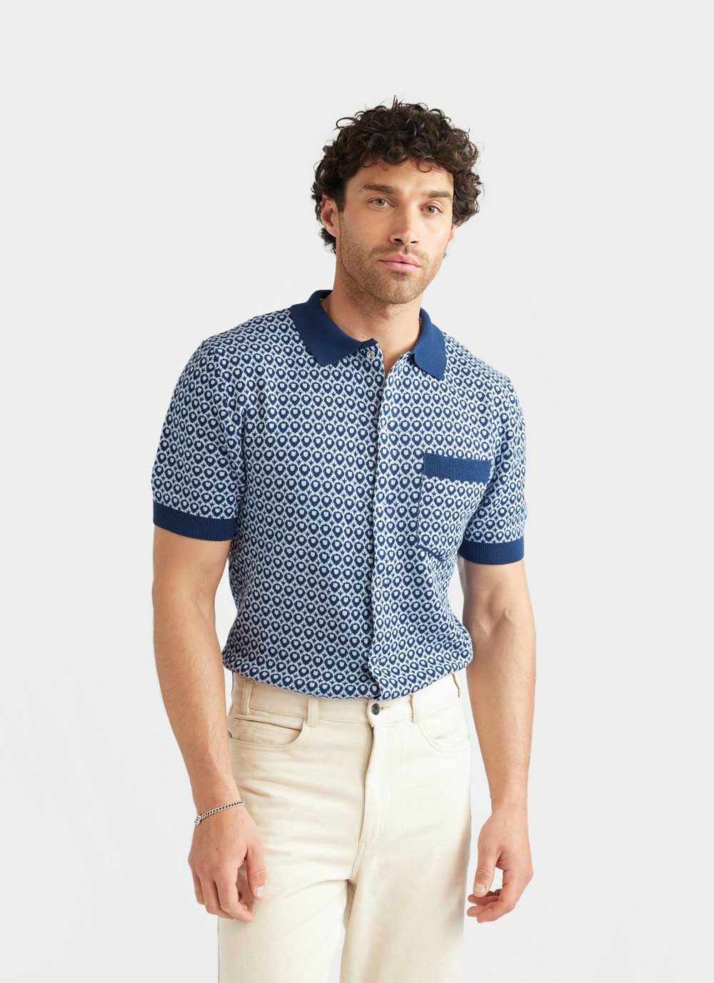 Men's Short Sleeve Knitted Shirt | Casa Piccante | Blue