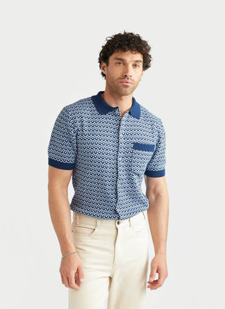 Casa Piccante Shirt | Knitted Cotton | Blue Jacquard & Percival Menswear