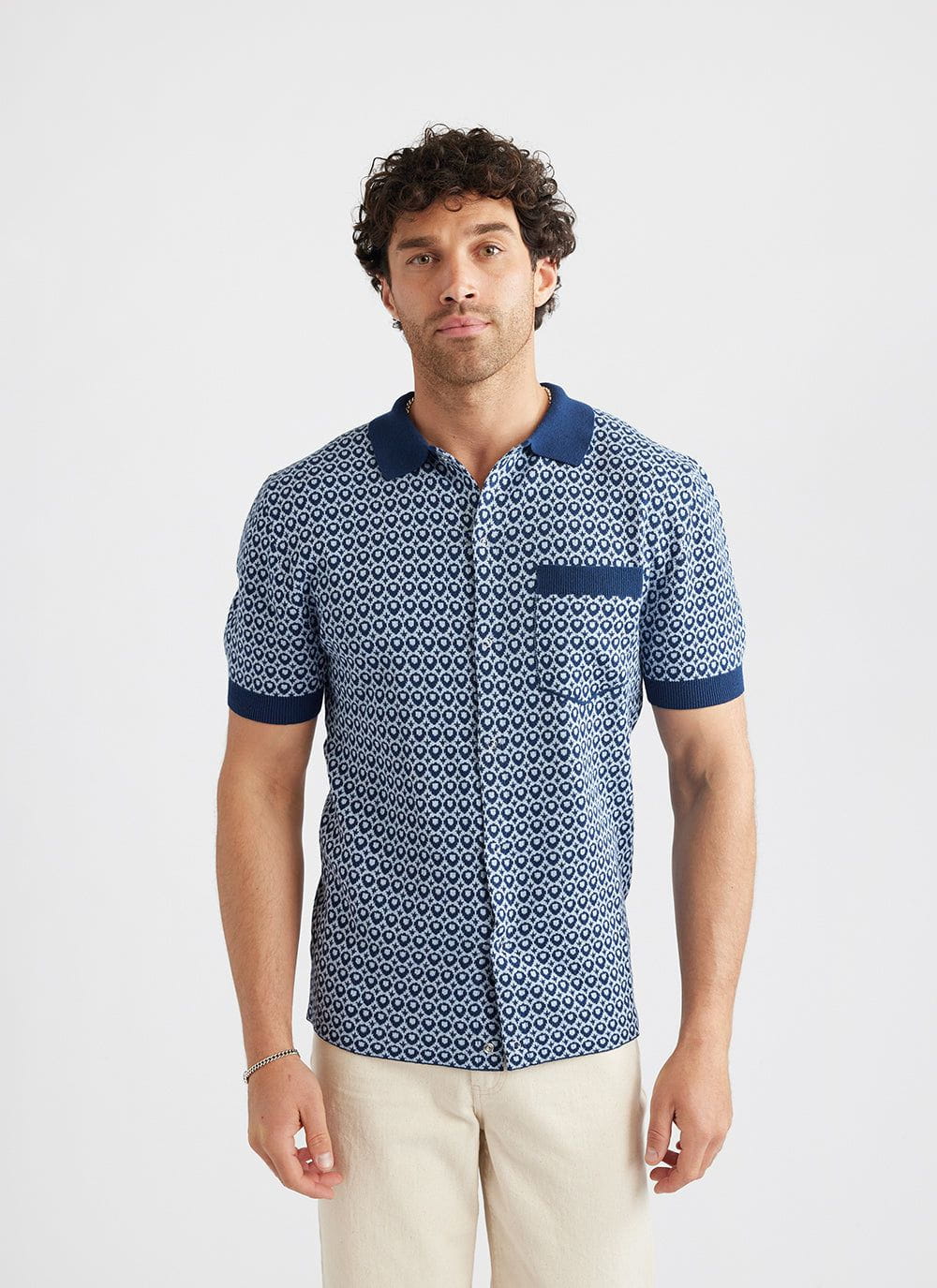 Men's Short Sleeve Knitted Shirt | Casa Piccante | Blue