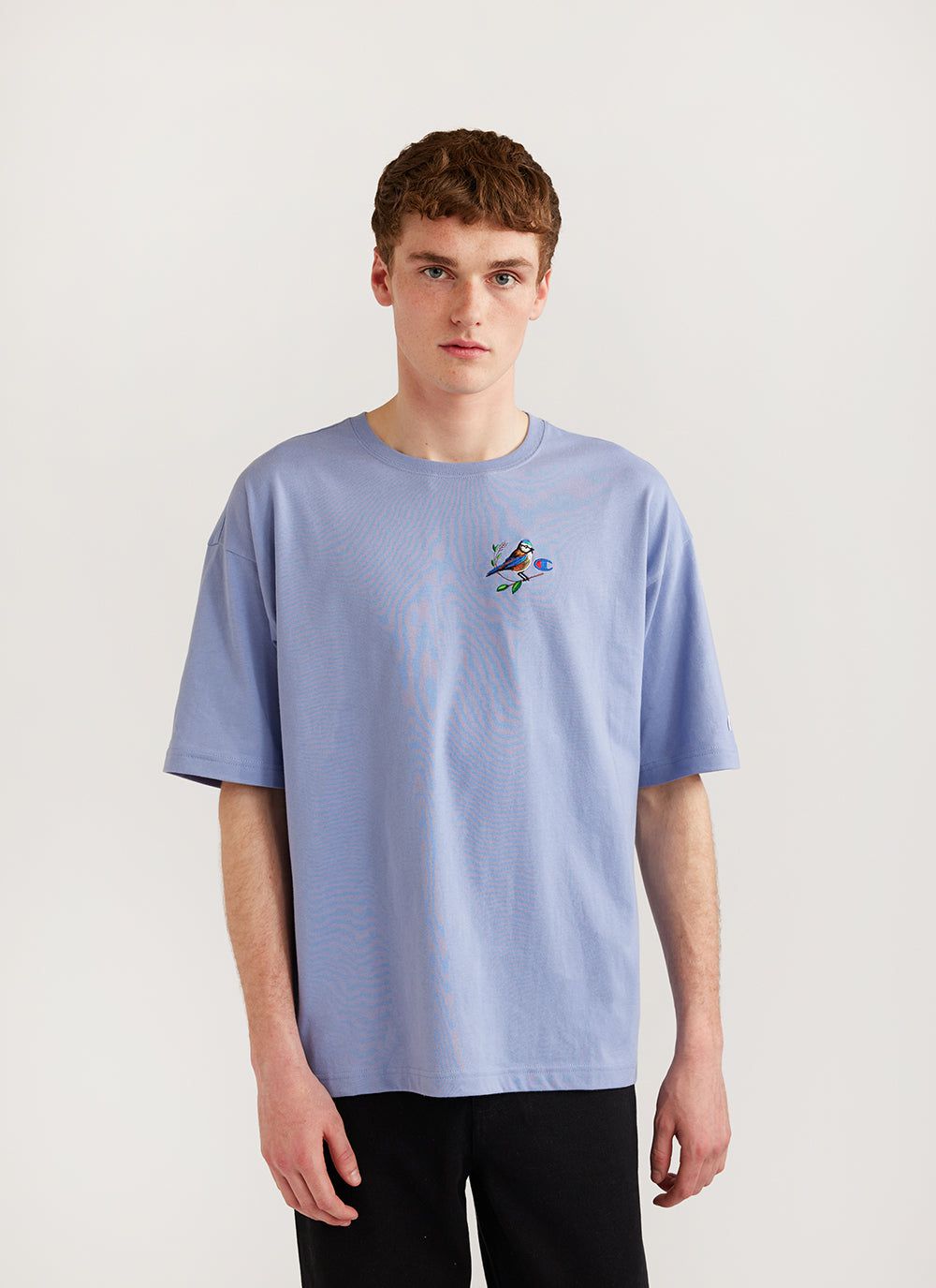 Men s Oversized Champion T Shirt Blue Tit Blue Percival Menswear