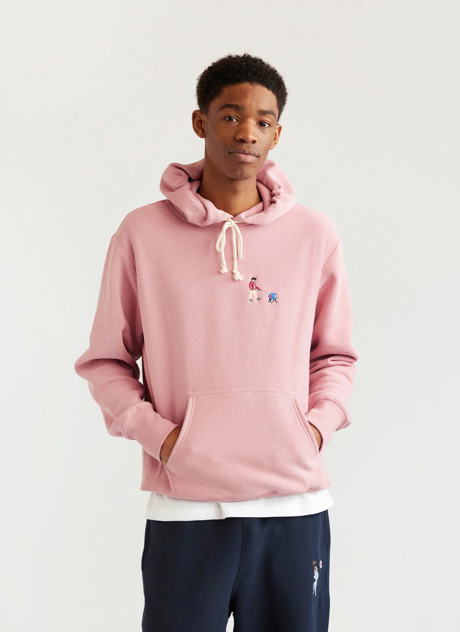 Men's Pink Embroidered Champion Hoodie | Dog Walk & Percival Menswear