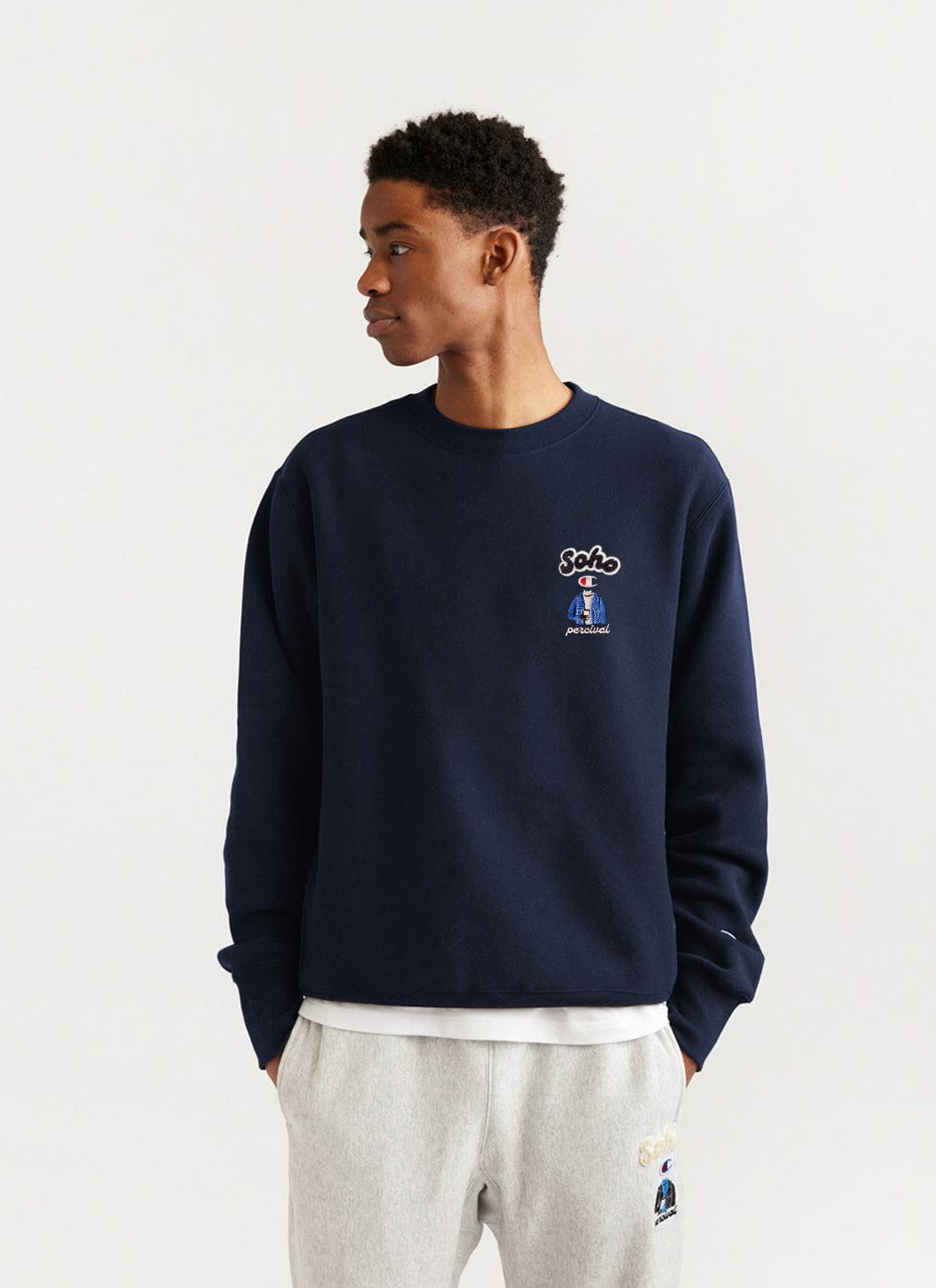 Opmuntring tilgive Arthur Men's Navy Embroidered Champion Sweatshirt | Soho | Percival Menswear