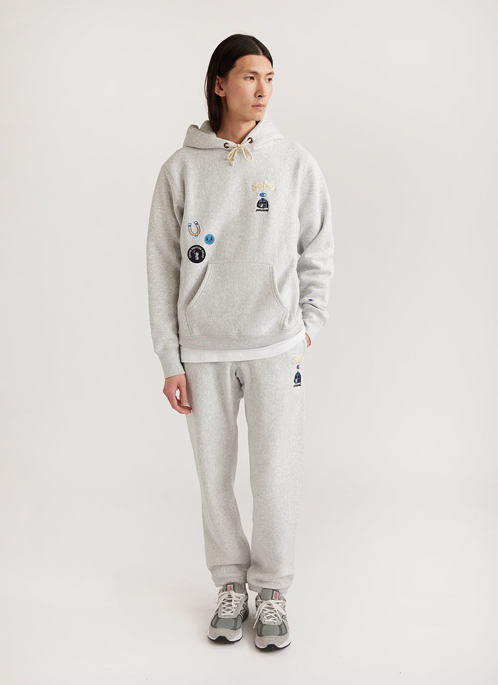 Men s Grey Embroidered Champion Hoodie Soho Sports Club