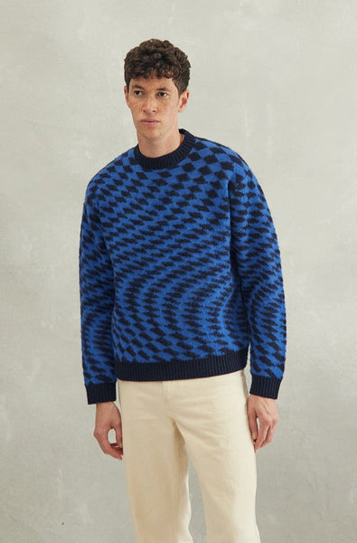 Men's Crew Neck Jumper | Brushed Wool | Cobalt Blue & Percival Menswear