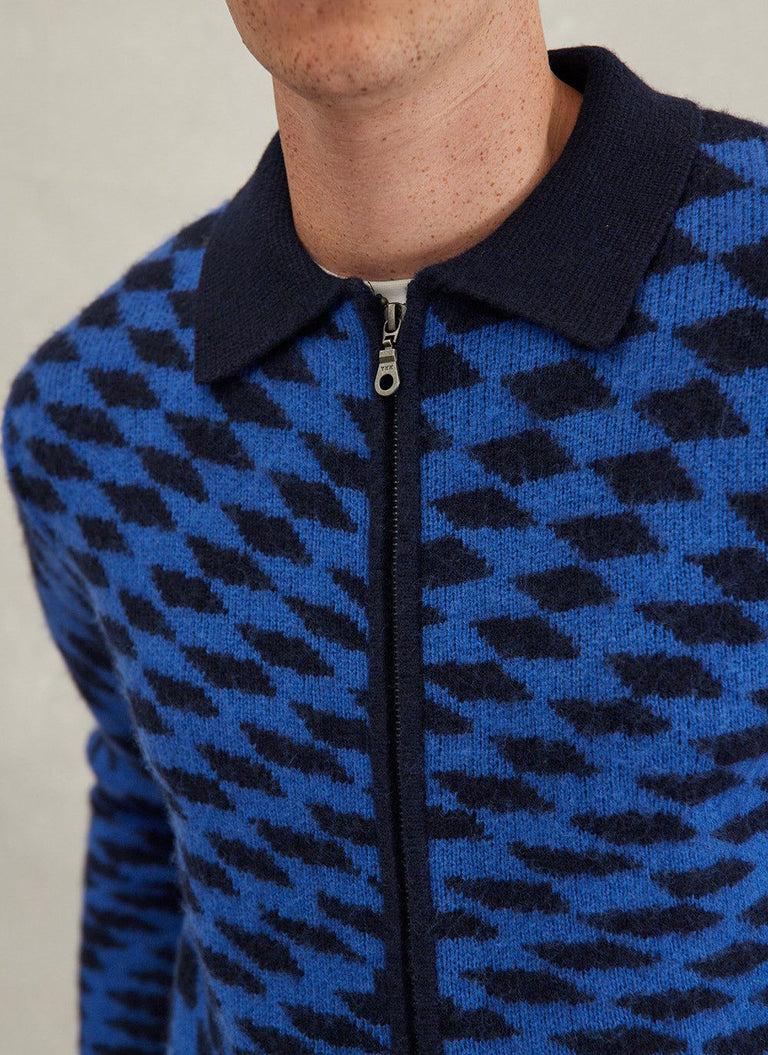 Men's Zip Through Jacket Chess Club Navy & Percival Menswear