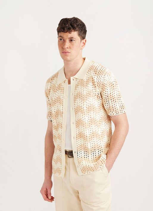 Men's Shirt Crochet Weave Shirt Ecru & Percival Menswear