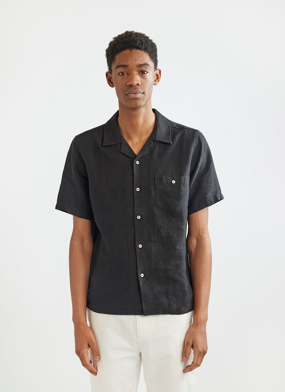 Black linen top dress shirt