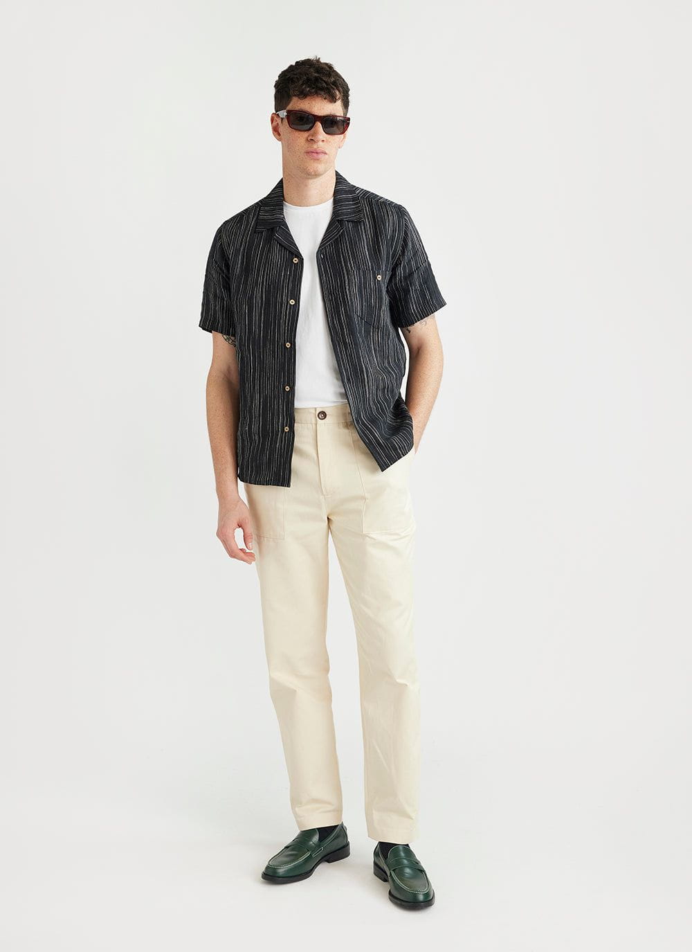Men's Cuban Linen Shirt | Short Sleeve Shirt | Black Stripe | Percival