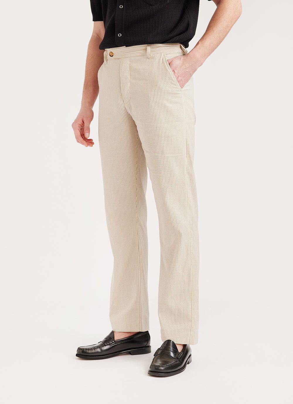 Stripe Straight Leg Trousers Natural Percival Menswear