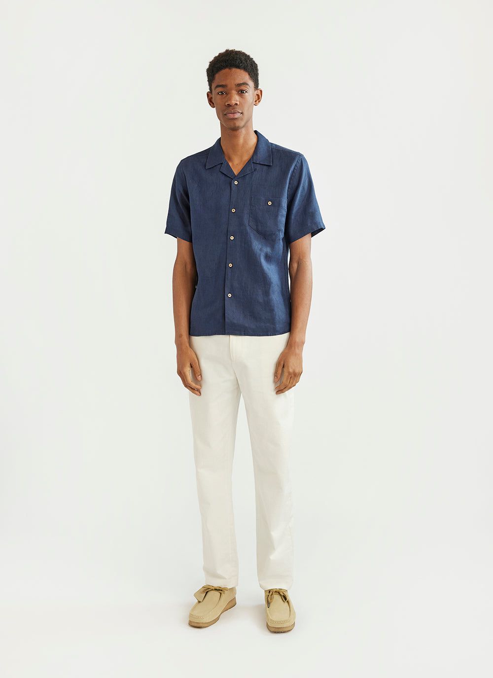 Men's Cuban Collar Shirt | Linen Shirt | Navy