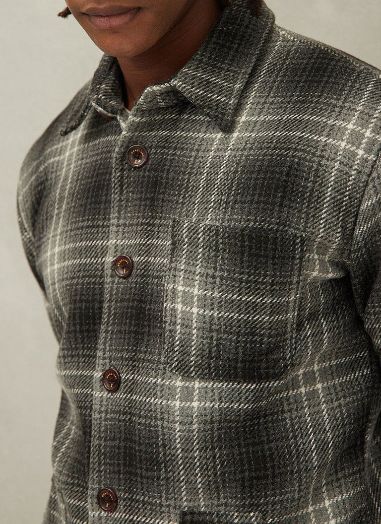 Men's Ash Grey Check Overshirt | Shacket & Percival Menswear