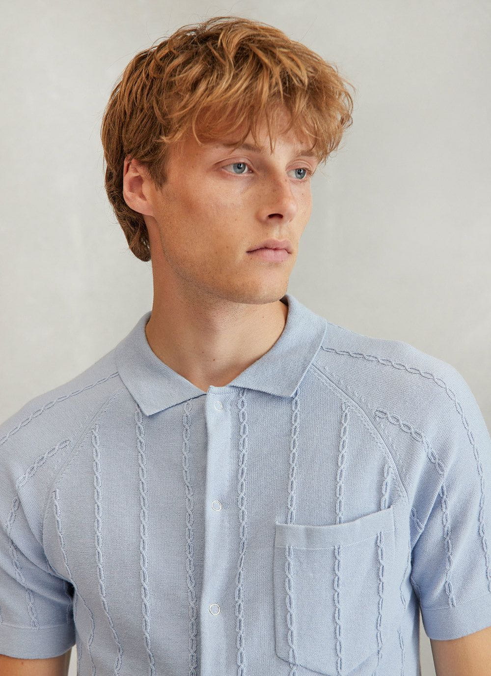 Men's Cable Knitted Short Sleeve Shirt | Heather Blue & Percival Menswear