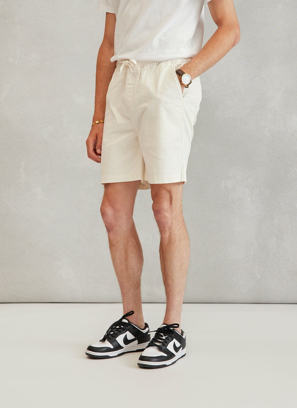 Men s Corduroy Shorts Drawstring Waist White Percival Menswear