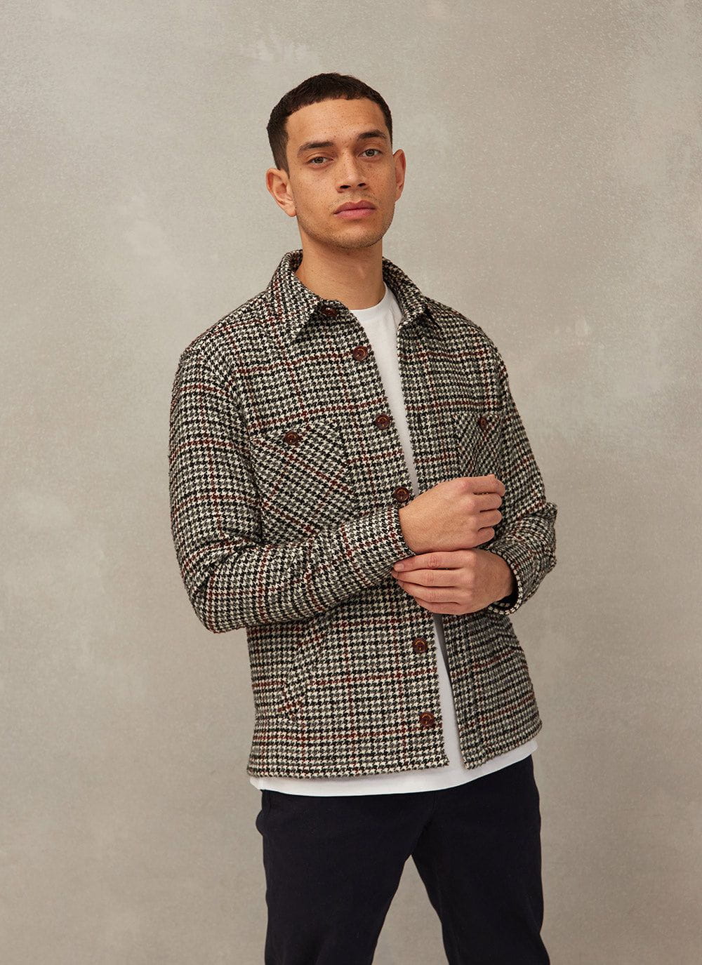 Men s Flannel Overshirt Omega Check Houndstooth Percival Menswear