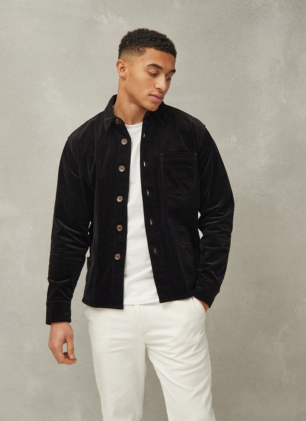Men s Black Overshirt Cord Shacket Percival Menswear