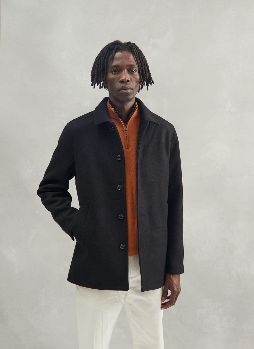 Men's Pea Coat | Black Melton Wool | Percival Menswear