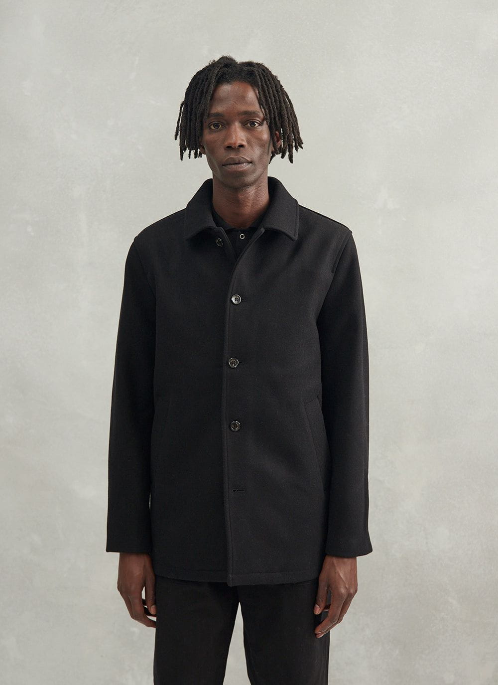 Men s Pea Coat Black Melton Wool Percival Menswear
