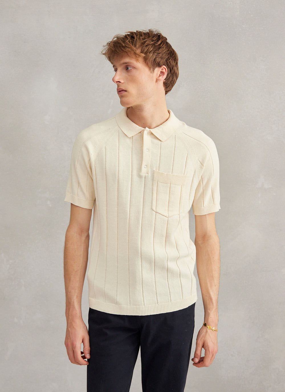 Pinstripe Visitors Polo Cream Percival Menswear