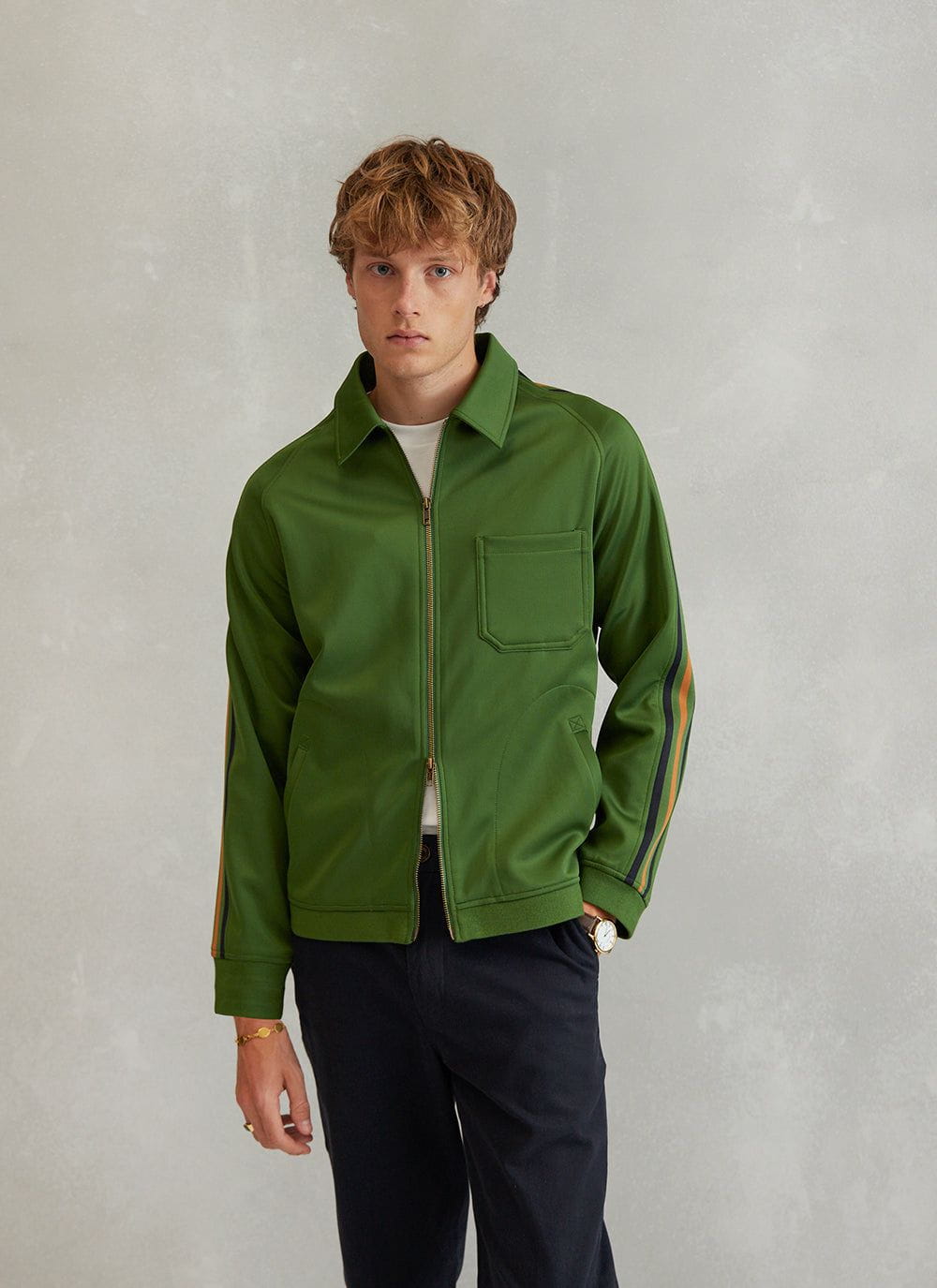 Men's Stripe Jacquard Zip Vincent Jacket Forest Green Percival
