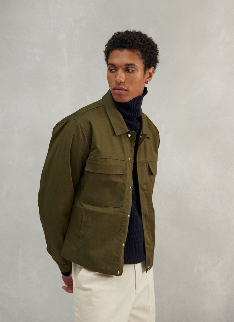 Men's Utility Jacket | Khaki Cotton Twill