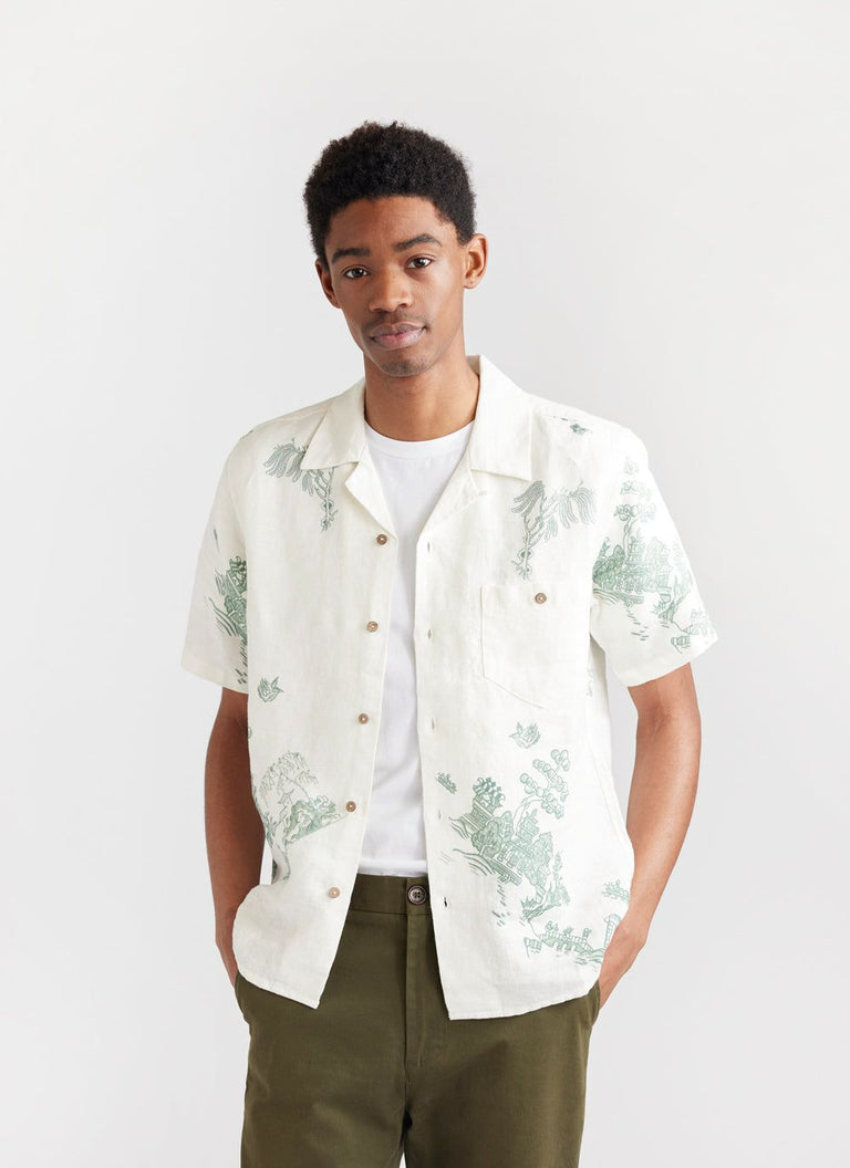 Men's Short Sleeve Linen Shirt | Willow Cuban Collar Shirt | Percival ...